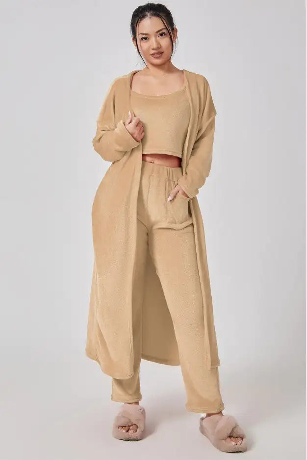 3-Piece Cozy Pajama Lounge Set – Fluffy Winter Loungewear for Women