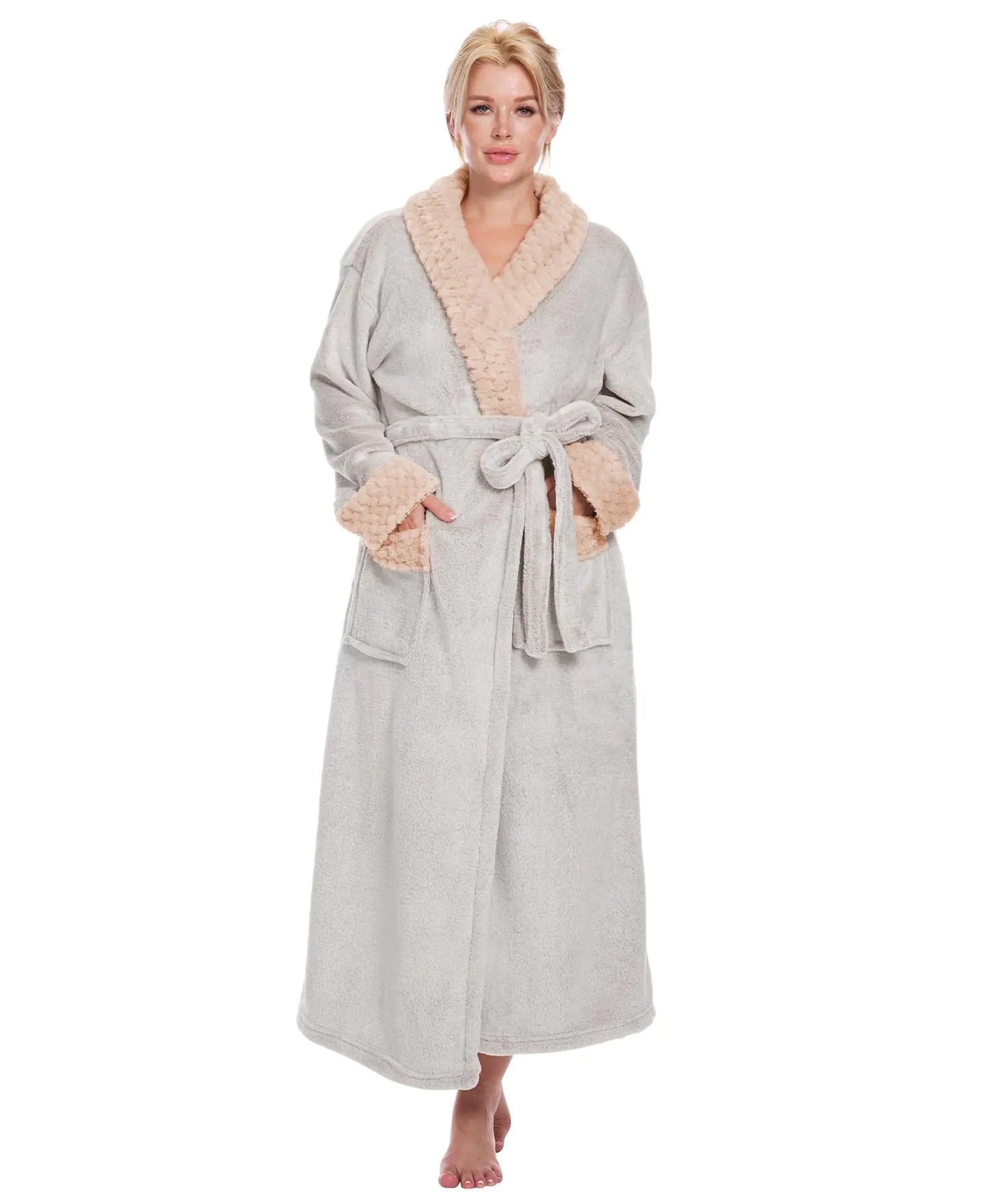 Plush Fleece Robe for Women – Long, Cozy, and Warm with Shawl Collar